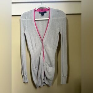Marc by Marc Jacobs XS cardigan. Cashmere
 grey ribbed knit with pink trim.